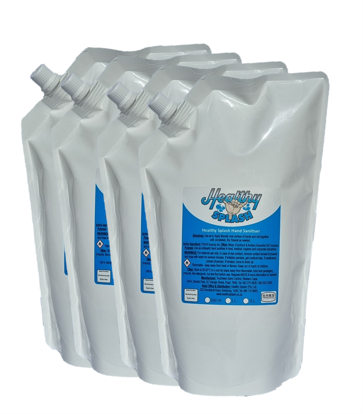 Four Healthy Splash 1.5 L hand-sanitiser pouches