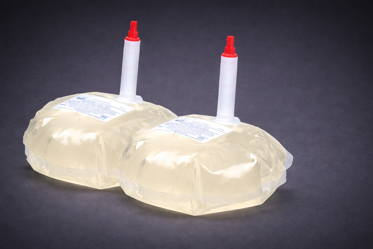 Two long-pipe antibacterial soap refill bags for older Germstar dispensers