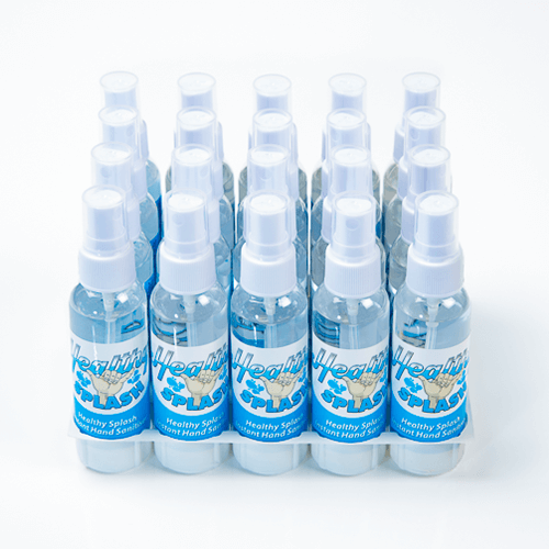 Twenty-five Healthy Splash 60 ml hand-sanitiser spray bottles