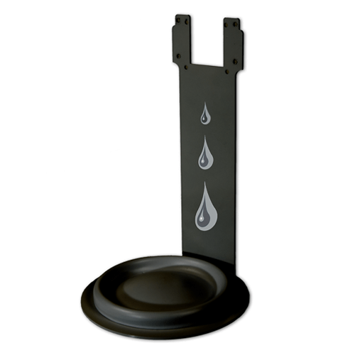 Black tabletop stand for a Healthy Splash touchless dispenser