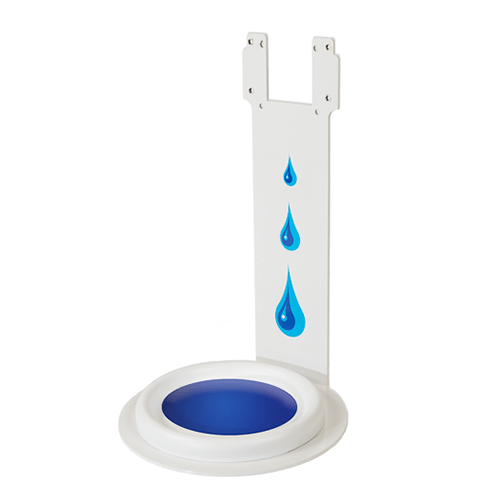 White tabletop stand for a Healthy Splash touchless dispenser
